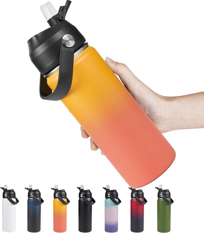 18Oz Insulated Stainless Steel Water Bottle, Wide Mouth Double Wall Vacuum, Silicone Straw, Sweat & Leak Proof, BPA Free Insulated Water Flask for Travel, Keep Cold 24H Hot 12H, Orange