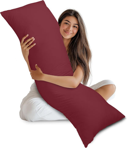Full Body Pillow for Adults (Burgundy, 20 X 54 Inch), Long Pillow Insert for Sleeping, Ideal for Side Sleepers