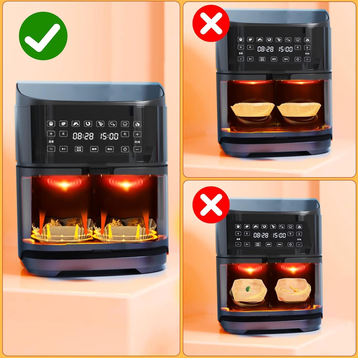 Air Fryer Paper Liners Disposable: 125Pcs 8X5.5" Rectangle Parchment Paper Sheets, Non-Stick Food Grade Baking Liners for Rectangular Air Fryer Dual Basket Oilproof Waterproof