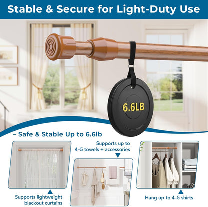 Spring Tension Curtain Rods Short Tension Rod (Wood, 16" to 28"-2Pcs, Optimum Scope of Application 16 to 24 Inch, Can'T Hang Heavy Curtains)