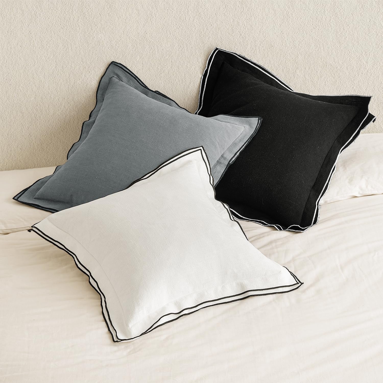 Linen Throw Pillow Covers, 2 Piece 18X18 Inch Cream White, Boho Euro Pillowcases for Bed to Infuse Elegance, Ideal for Sofa Couch Cushion in Home Decor Upgrade