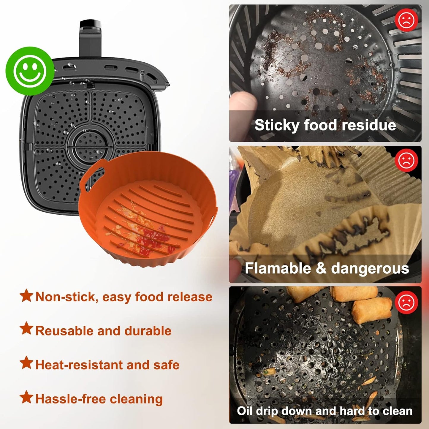 Silicone Air Fryer Liners Reusable Airfryer Liners 2 Pack 3-5 QT Silicone Pot 7.7 Inch, Air Fryer Basket round Silicone Mat Oven Baking Tray Replace Parchment Paper for Air Fryer Accessories