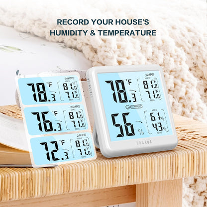Digital Hygrometer Indoor Thermometer for House, Room Thermometer with 3S Fast Refresh & Max Min Records, Temperature Monitor Humidity Meter with Backlight, White