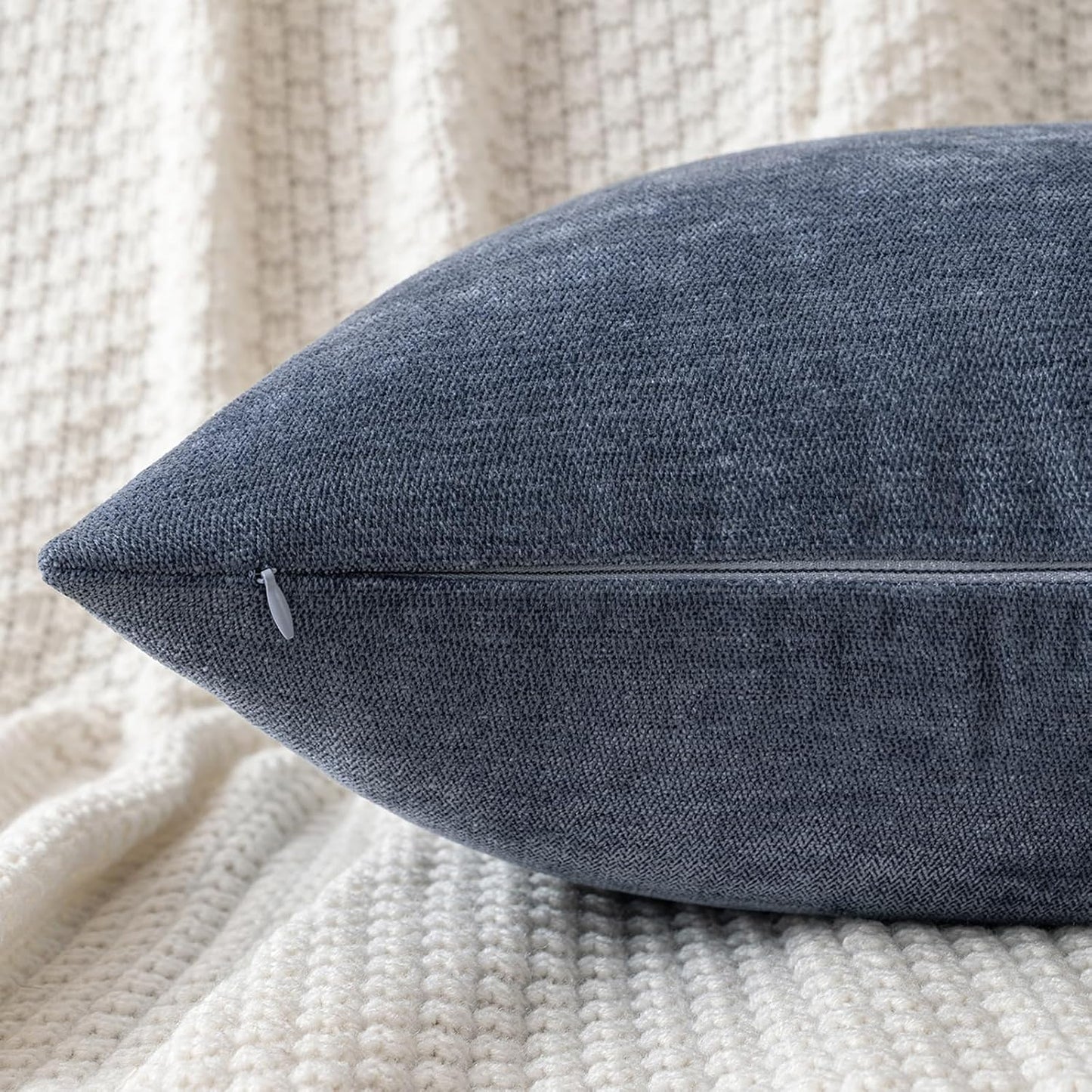 Set of 2 Blue Chenille Decorative Pillow Covers 20x20 Inches - Soft Farmhouse Cushion Covers for Sofa, Bedroom, and Living Room Decor