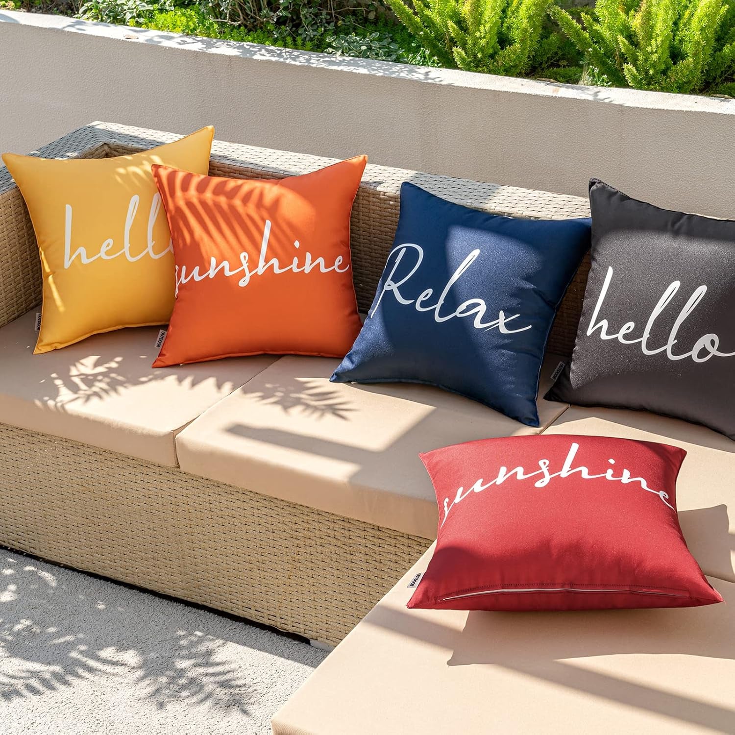 Outdoor Waterproof Throw Pillow Covers Set of 2 Hello Sunshine Decorative Outdoor Square Pillowcases for Chair Patio Garden Couch Tent Balcony Sofa Blue 20X20 Inch
