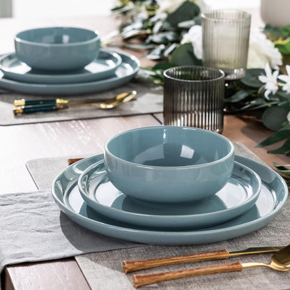 Ceramic Dinnerware Set for Four - 12-Piece Stoneware Plates and Bowls, Handmade, Chip and Scratch Resistant, Dishwasher and Microwave Safe