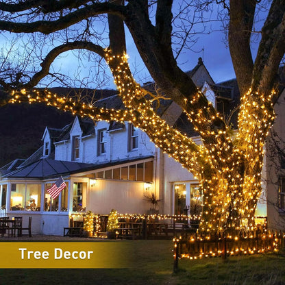 2 Pack Solar String Lights Outdoor Waterproof - Total 400 LED 151FT Solar Christmas Lights Outdoor, 8 Modes Warm White String Light for outside Patio Yard Tree Garden Christmas Decorations