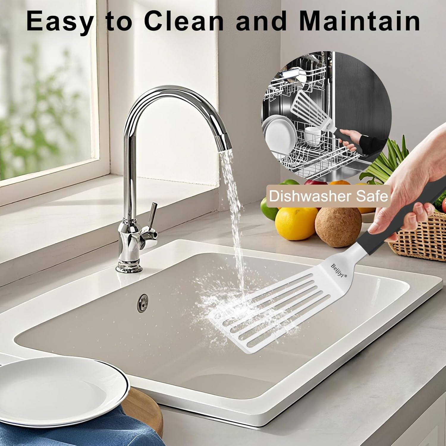 11.3" Fish Spatula, Stainless Steel Slotted Spatula for Cooking Flipping Fish, Egg, Burger, Metal Kitchen Turner for Cast Iron Skillet with Silicone Handle, 1.2Mm Thickened Blade