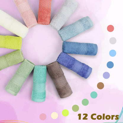 100% Cotton Wash Cloths 12 Pack Bath Washcloths Facecloths, 13 by 13 Inches Large Bathroom Washcloth Set 12 Assorted Colors (Multi, 12)