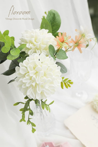 25-Piece Ivory Foam Artificial Dahlia Flowers - Realistic Fake Roses with Stems for DIY Wedding Bouquets, Bridal Shower Centerpieces, Floral Arrangements, and Home Decoration