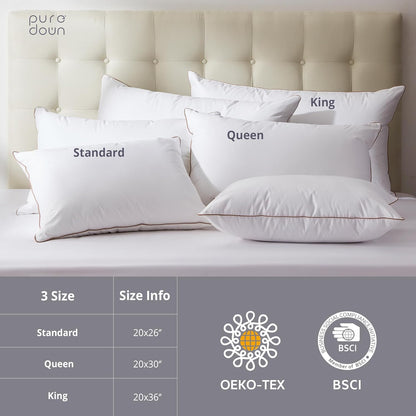 ® Made in USA Soft Fluffy Medium Firm Hotel Pillow, 100% Cotton Cover, Luxury Bed Pillows Standard Size Set of 2 for Back, Stomach or Side Sleeper.