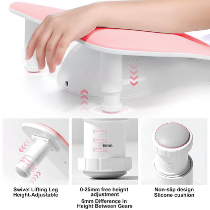 Nail Arm Rest, U-Shaped Adjustable Height Nail Hand Rest for Manicure, Microfiber PU Leather Hand Rest Pillow for Acrylic Nail, Soft Hand Rest/Nail Hand Pillow for Manicure Salon Use-Pink