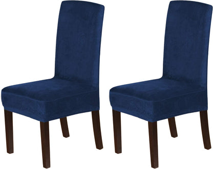 Velvet Dining Chair Covers Stretch Chair Covers for Dining Room Set of 2 Parson Chair Slipcovers Chair Protectors Covers Dining, Soft Thick Solid Velvet Fabric Washable, Navy