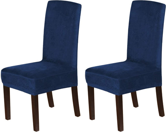 Velvet Dining Chair Covers Stretch Chair Covers for Dining Room Set of 2 Parson Chair Slipcovers Chair Protectors Covers Dining, Soft Thick Solid Velvet Fabric Washable, Navy