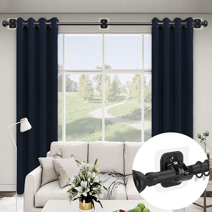 2PCS No Drill Curtain Rod Brackets Drilling Self Adhesive Holder Hooks Nail Free Adjustable Hangers for Bathroom Kitchen Home and Hotel (2PCS Black)
