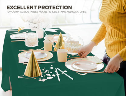Plastic Table Cloth Disposable (12 Pack - 54X108 Inch) Green Rectangle Tablecloth Waterproof Stain Resistant Party Table Cover