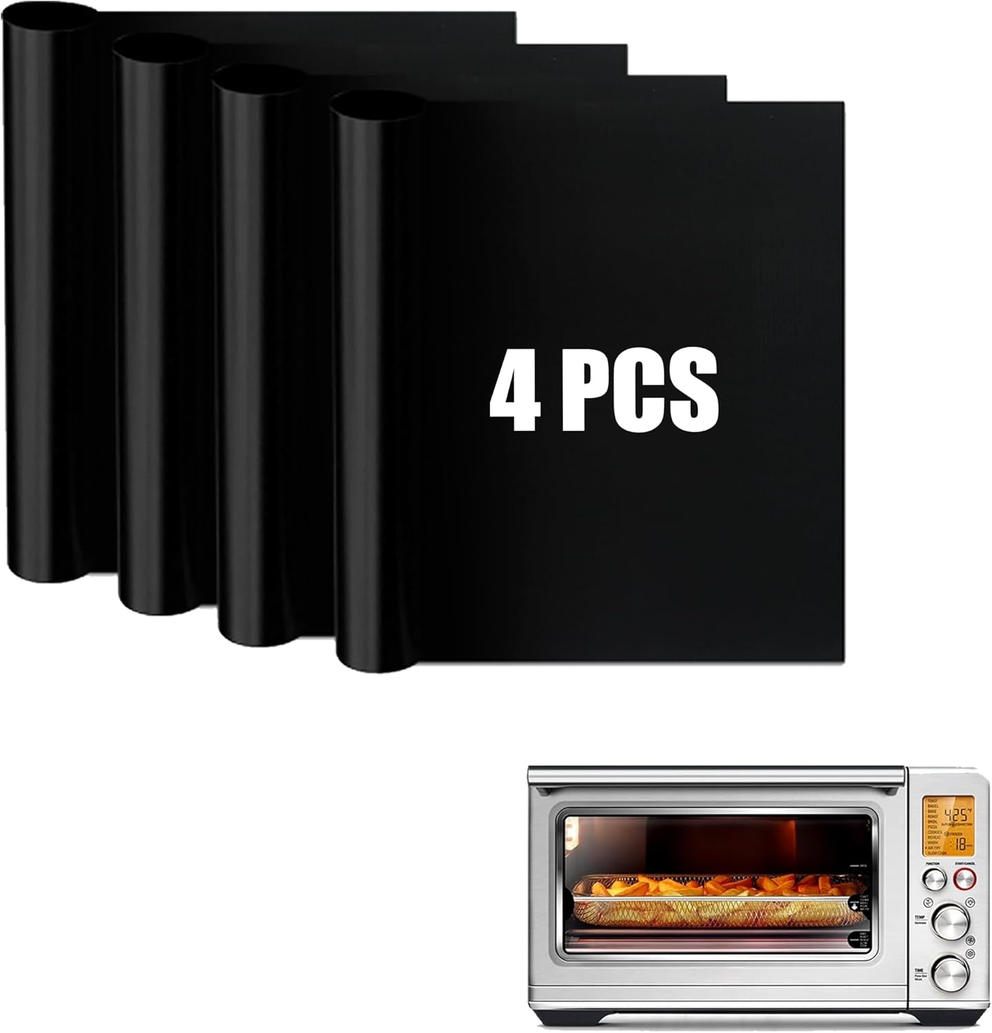 Oven Liners for Bottom of Oven Compatible with Breville BOV900BSS the Smart Oven Air Fryer Pro, Square Air Fryer Liners Reusable Baking Mat, 4 PCS Teflon Sheets for Breville Accessories