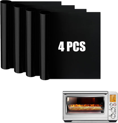 Oven Liners for Bottom of Oven Compatible with Breville BOV900BSS the Smart Oven Air Fryer Pro, Square Air Fryer Liners Reusable Baking Mat, 4 PCS Teflon Sheets for Breville Accessories