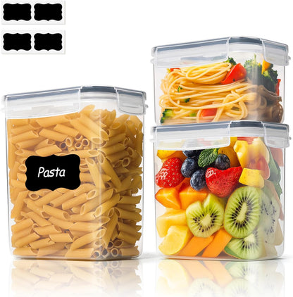Food Storage Containers with Lids Set of 3 (2L/2.1Qt) (1.4L/1.5Qt) (0.8L/0.8Qt), Airtight Food Storage Container, Plastic Canister Sets for Kitchen, Pantry Organizer for Sugar, Cereal and Snack