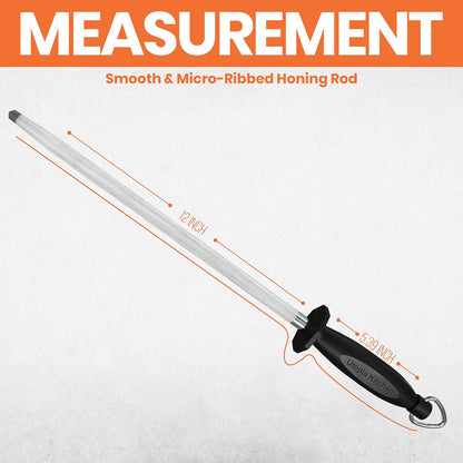 Knife Sharpener Rod 12 Inch, Professional Honing Rod for Knife Sharpening with Hanging Hook, Black