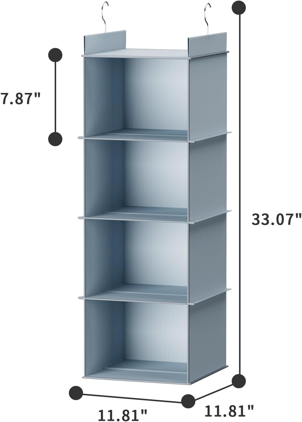 Hanging Closet Organizer, 4-Shelf Closet Hanging Shelves, Grey