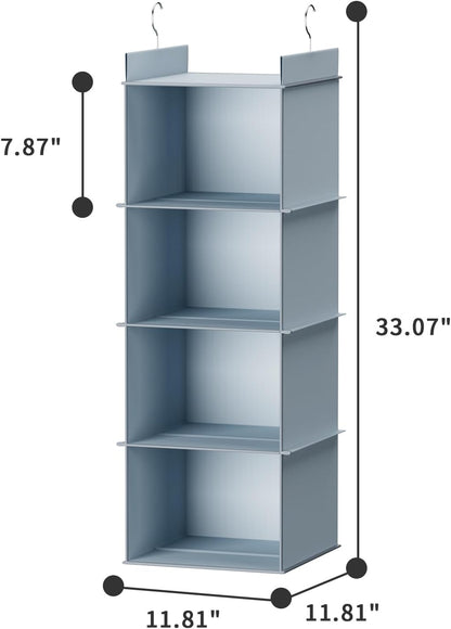 Hanging Closet Organizer, 4-Shelf Closet Hanging Shelves, Grey