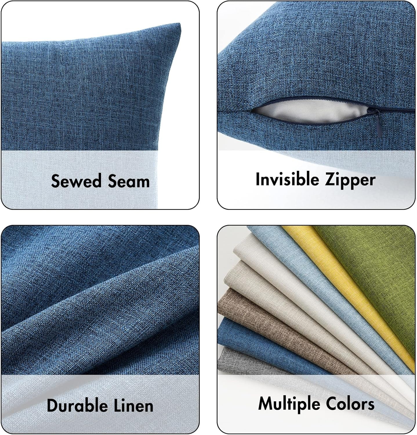 Pack of 2 Decorative Linen Burlap Coastal Pillow Covers Farmhouse Accent Pillowcases for Sofa Car Couch Bedroom Living Room Decor 18X18 Inch Blue