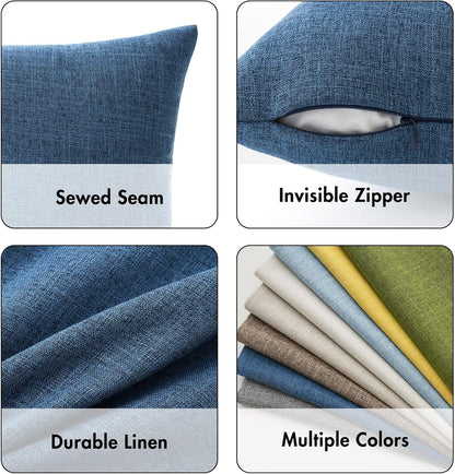 Pack of 2 Decorative Linen Burlap Coastal Pillow Covers Farmhouse Accent Pillowcases for Sofa Car Couch Bedroom Living Room Decor 18X18 Inch Blue