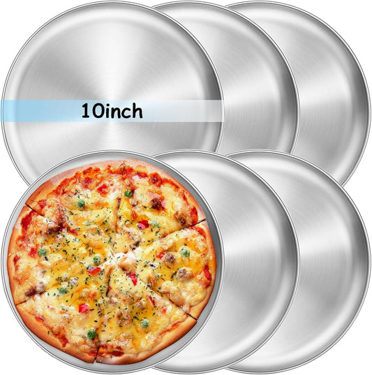 10-Inch Stainless Steel Plates Set, Non-Toxic Unbreakable Metal Dishes Plates for Kids Toddlers, Lightweight Camping Food Tray, Dishwasher & Oven Safe (Silver - Flat, 10" round - 6 Packs)