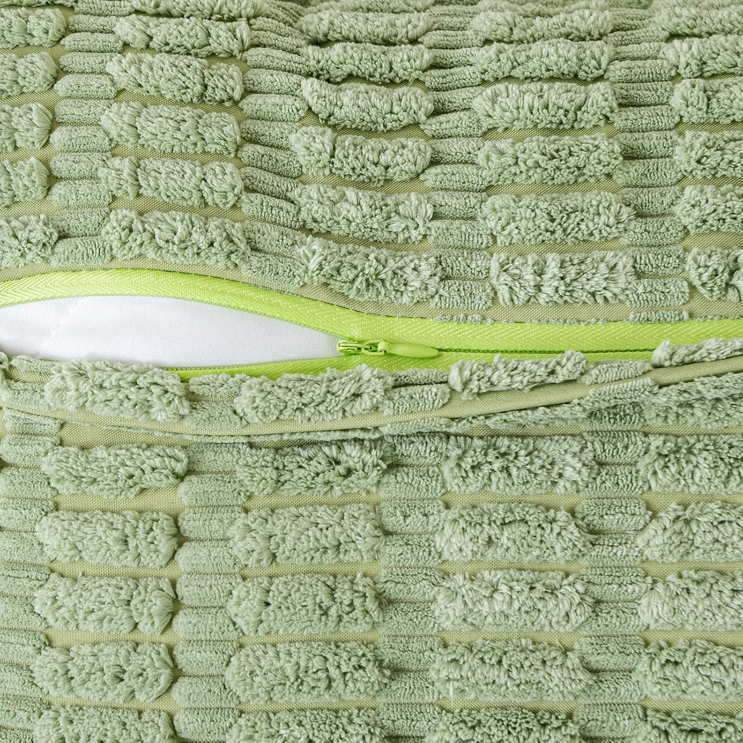 Sage Green Corduroy Decorative Throw Pillow Covers Pack of 2 Soft Striped Pillows Pillowcases with Broad Edge Spring Winter Modern Boho Home Decor for Couch Sofa Bed 18X18 Inch