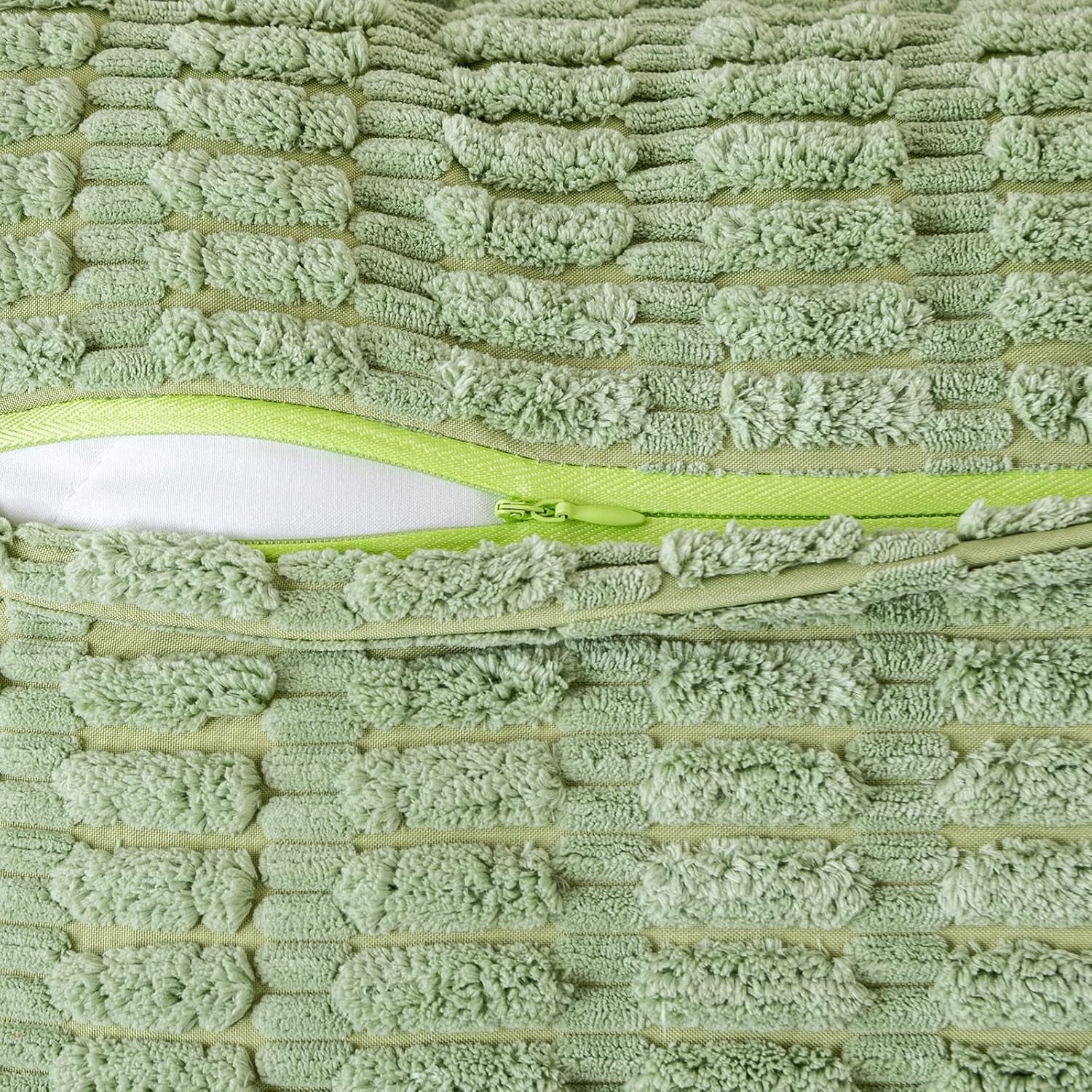 Sage Green Corduroy Decorative Throw Pillow Covers Pack of 2 Soft Striped Pillows Pillowcases with Broad Edge Spring Winter Modern Boho Home Decor for Couch Sofa Bed 18X18 Inch