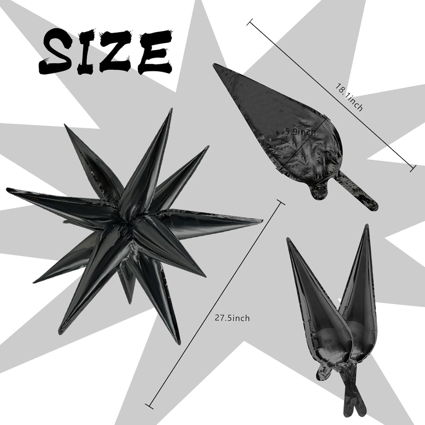 Star Balloons 60Pcs Black Balloon 12 Spike Foil Balloons Explosion Mylar Cone Balloon Magic Party Decorations Backdrops for Halloween Graduation Birthday Wedding Anniversary Retirement