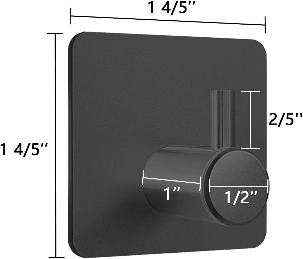 Black Adhesive Hooks 12 Pack, Heavy Duty Wall Hooks Aluminum Hooks for Hanging Coat, Hat, Towel, Robe, Key, Clothes, Towel Hook Wall Mount for Home, Kitchen, Bathroom, Office