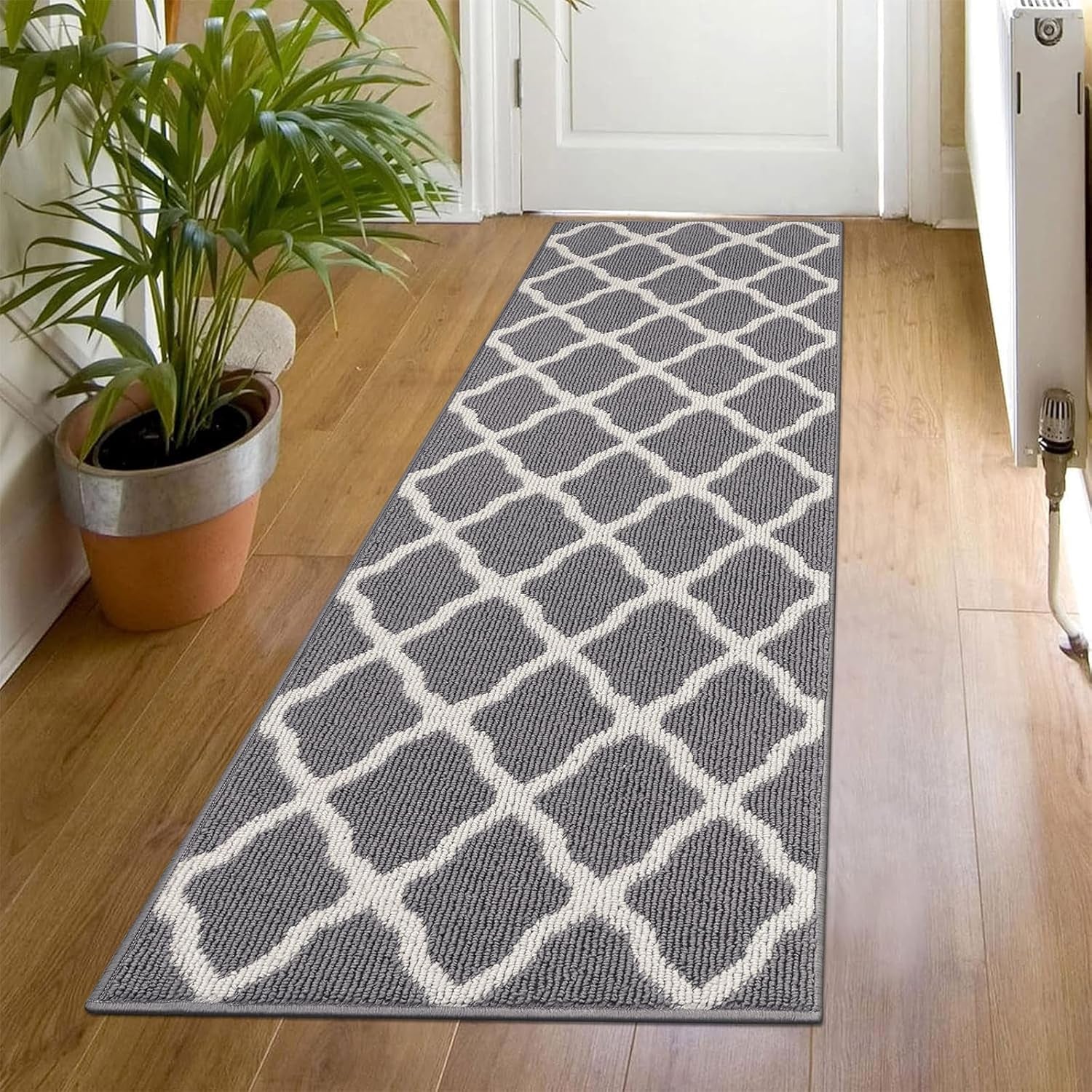 Washable Runner Rug 20"X59" Dirt Trapping Non Slip Rubber Backing Rug Runner Floor Mats Carpet Runners for Entryway Hallway Kitchen Garage Laundry Room, Light Gray