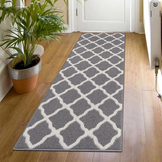 Washable Runner Rug 20"X59" Dirt Trapping Non Slip Rubber Backing Rug Runner Floor Mats Carpet Runners for Entryway Hallway Kitchen Garage Laundry Room, Light Gray