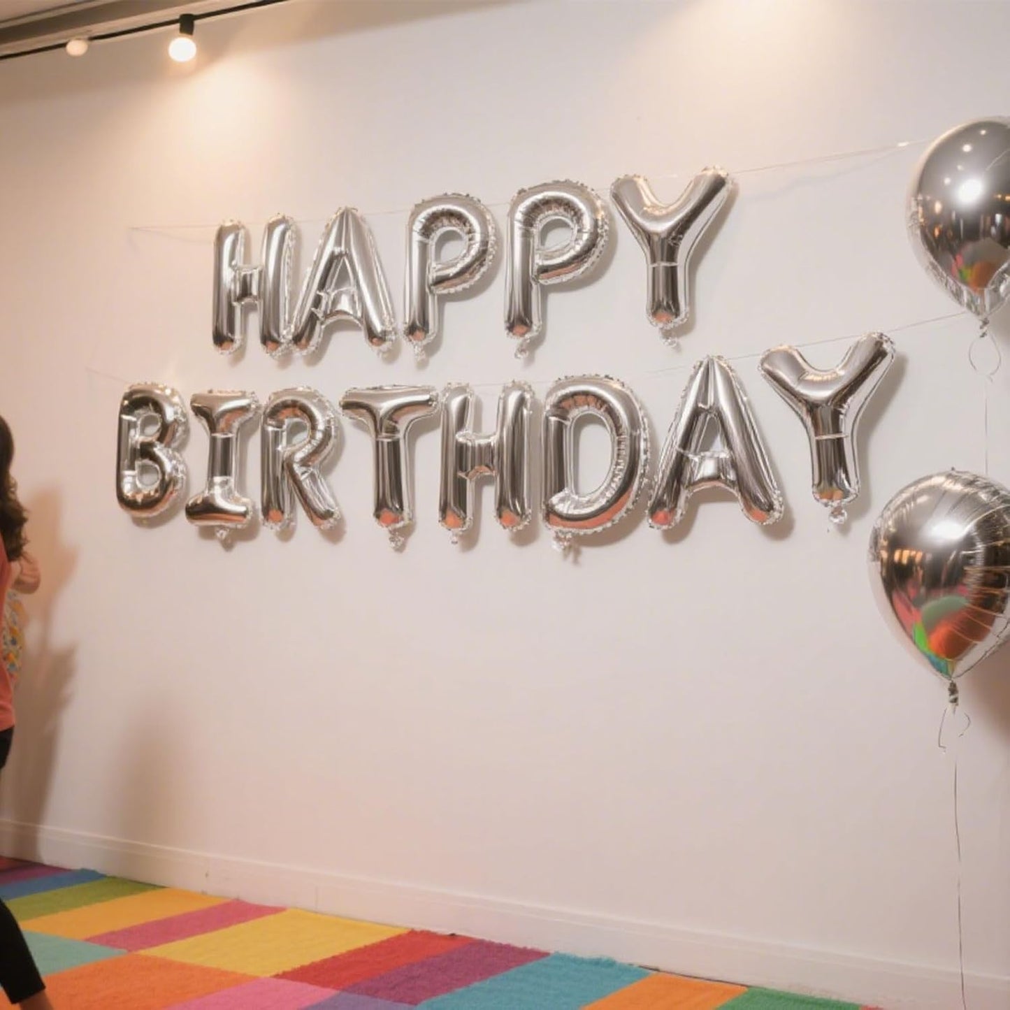 Silver Happy Birthday Banner, 13Pcs Mylar Foil 3D Letter Balloons Happy Birthday Sign Balloon for Wall Backdrop Baby Shower Welcome Party Supplies and Decorations for Women, Men, Boys & Girls