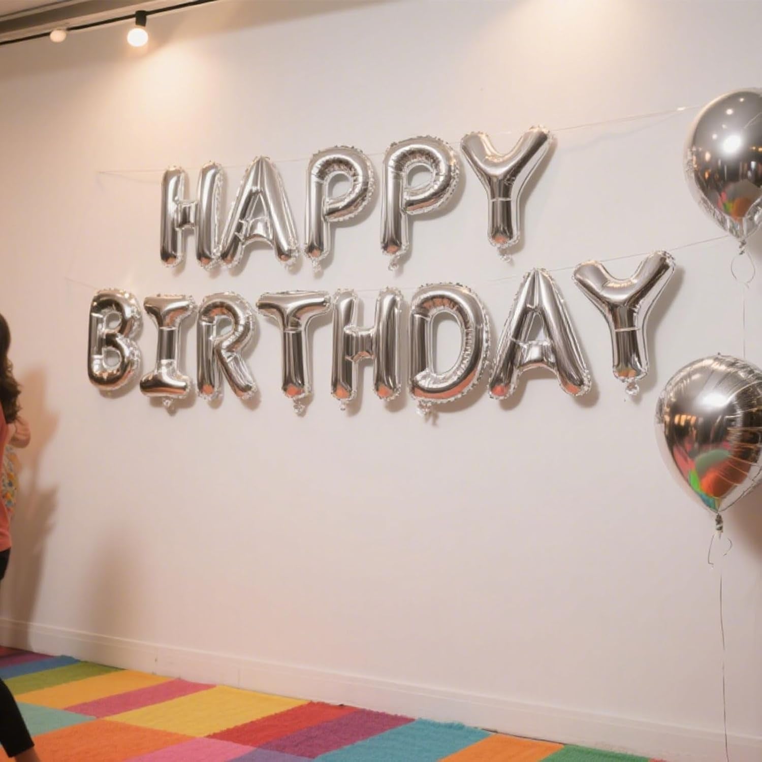 Silver Happy Birthday Banner, 13Pcs Mylar Foil 3D Letter Balloons Happy Birthday Sign Balloon for Wall Backdrop Baby Shower Welcome Party Supplies and Decorations for Women, Men, Boys & Girls