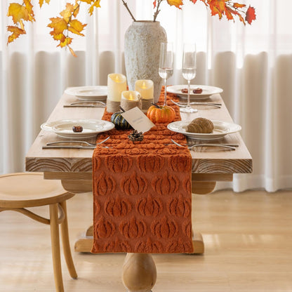 Fall Table Runner Rust Terracotta Soft Plush Faux Fur Velvet Pumpkin Autumn Harvest Cloth Dining Centerpiece Decor for Home Kitchen Decoration 13 X 48 Inch