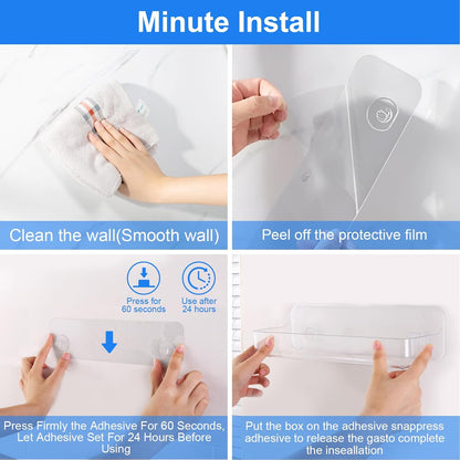 2Pc Acrylic Wall Mount Organizer, Adhesive Shelf, Bathroom Shelves for Wall, Self Adhesive Organizer, Shower Caddies, No Drilling Hang Wall,With 3Pack Tapes, for Bathroom, Kitchen, Living Room