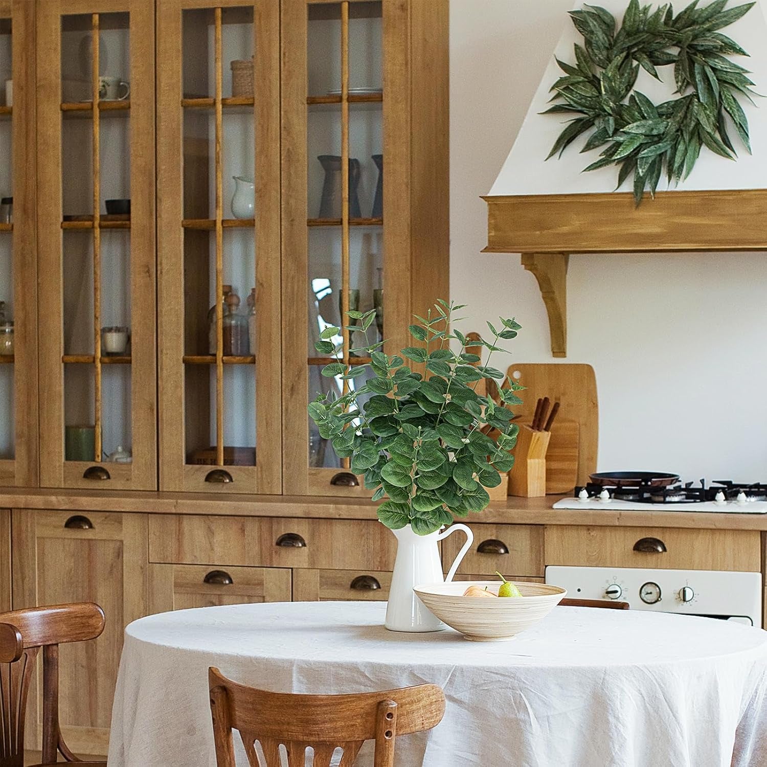 2 PCS Artificial Eucalyptus Stems, 25" Fake Plants Faux Greenery Stems for Centerpiece Table Decorations Flower Arrangement Wedding Kitchen Island Home Vase Decor, Green