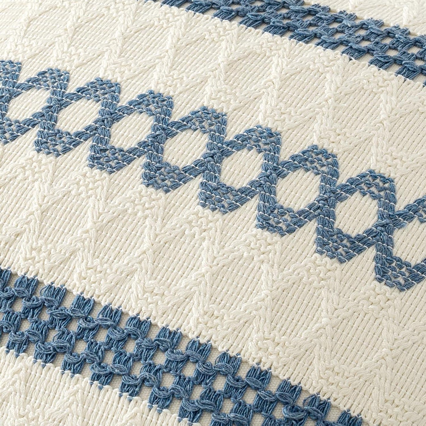 Set of 2 Coastal Blue Boho Decorative Lumbar Pillow Covers 12X20 Inch Farmhouse Rustic Couch Throw Pillows Modern Summer Cushion Covers Retro Cute Macrame Woven Home Decor for Bed Sofa Chair