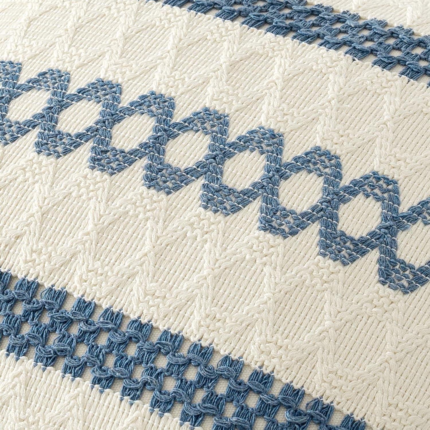 Set of 2 Coastal Blue Boho Decorative Lumbar Pillow Covers 12X20 Inch Farmhouse Rustic Couch Throw Pillows Modern Summer Cushion Covers Retro Cute Macrame Woven Home Decor for Bed Sofa Chair