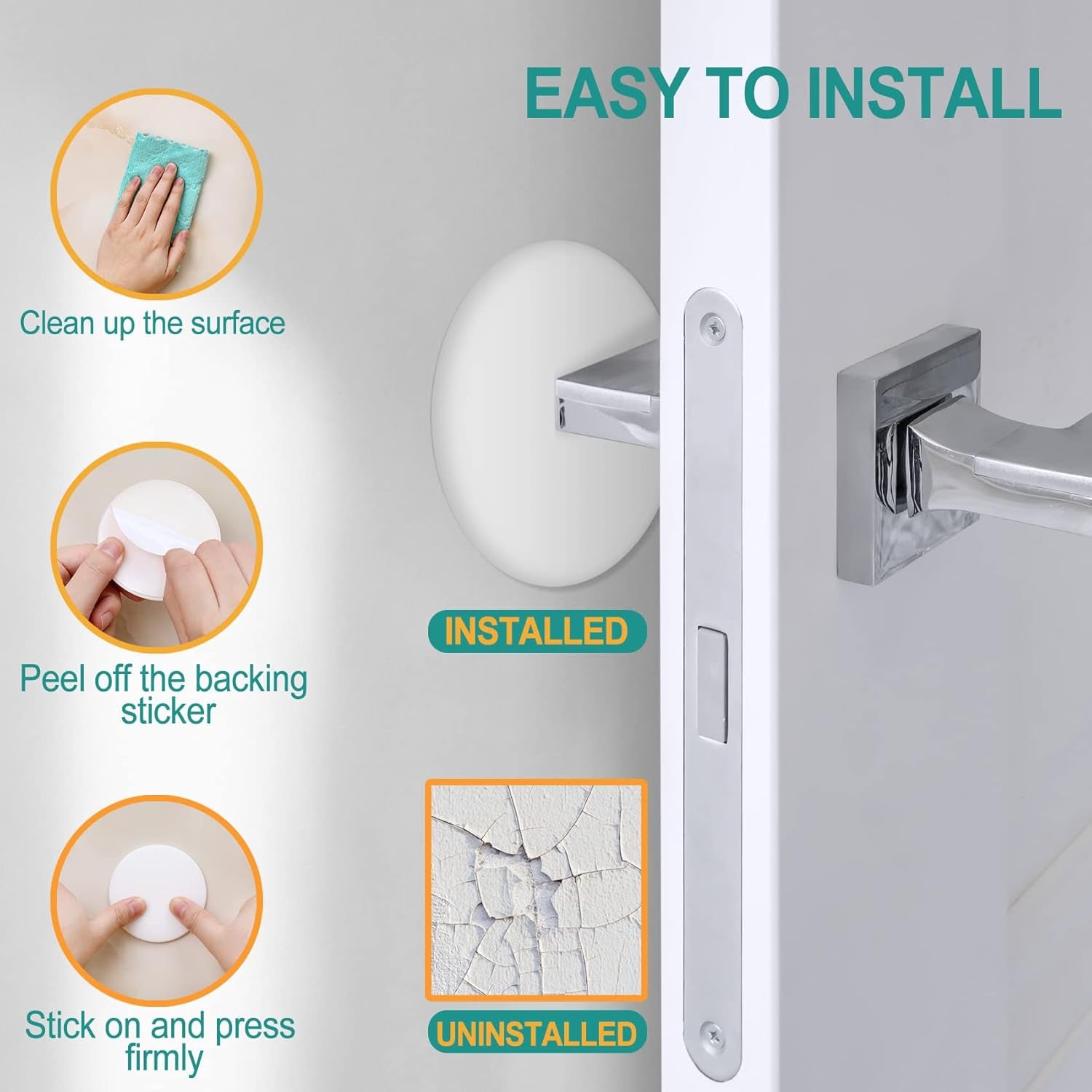 [3.15"] Door Stoppers Wall Protector, 6 Pcs Large White Silicone Door Bumpers with Strong Thickened Adhesive,Shock Absorbent Door Knobs Wall Protectors to Cover up Damage and Protect Wall Surfaces