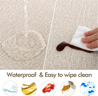 2-Pack Faux Linen Round Table Covers with Flannel Backing, Waterproof Vinyl Fitted Elastic Tablecloths for Picnics, Parties, and Indoor Dining (Fits 45"-56" Round Tables)