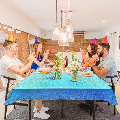 Blue Holographic Laser Tablecloth, 40" x 108", Plastic Party Table Cover for Winter Ocean Princess Birthday, Wedding, Baby Shower, and Christmas Celebrations