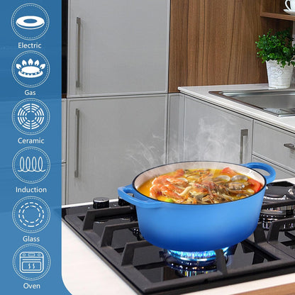 Oval Dutch Oven with Lid, Enameled Cast Dutch Oven Pot for Bread Baking, Braising, Stewing, Roasting, Non-Stick & Oven Safe, Dual Handles & Easy Clean, 5QT & Blue