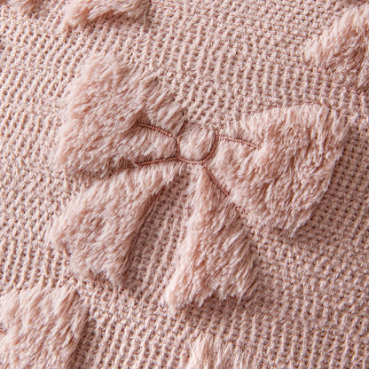 Blush Pink Bow Pillow Covers - Set of 2 Soft Plush Decorative Pillowcases for Aesthetic Room Decor, 18x18 Inches