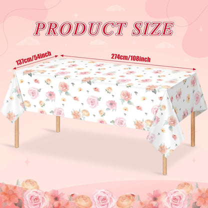 3 Pcs Spring Floral Tablecloth, Pink Wildflower Plastic Disposable Tablecloth Rectangle Table Covers for Easter, Birthday, Wedding, Baby Shower, Tea Party and Mothers Day Decorations,54 X 108 Inch