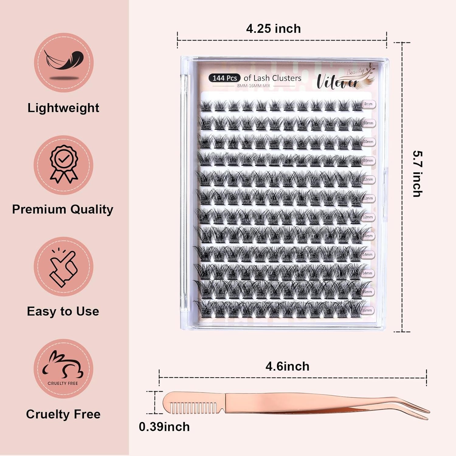 Cluster Lashes with Eyelash Applicator, Individual Lashes Natural Look, 40D DIY Eyelash Extensions with Soft Band, 144Pcs D Curl Long Eyelash Clusters(30D 40D, 8-16MIX)