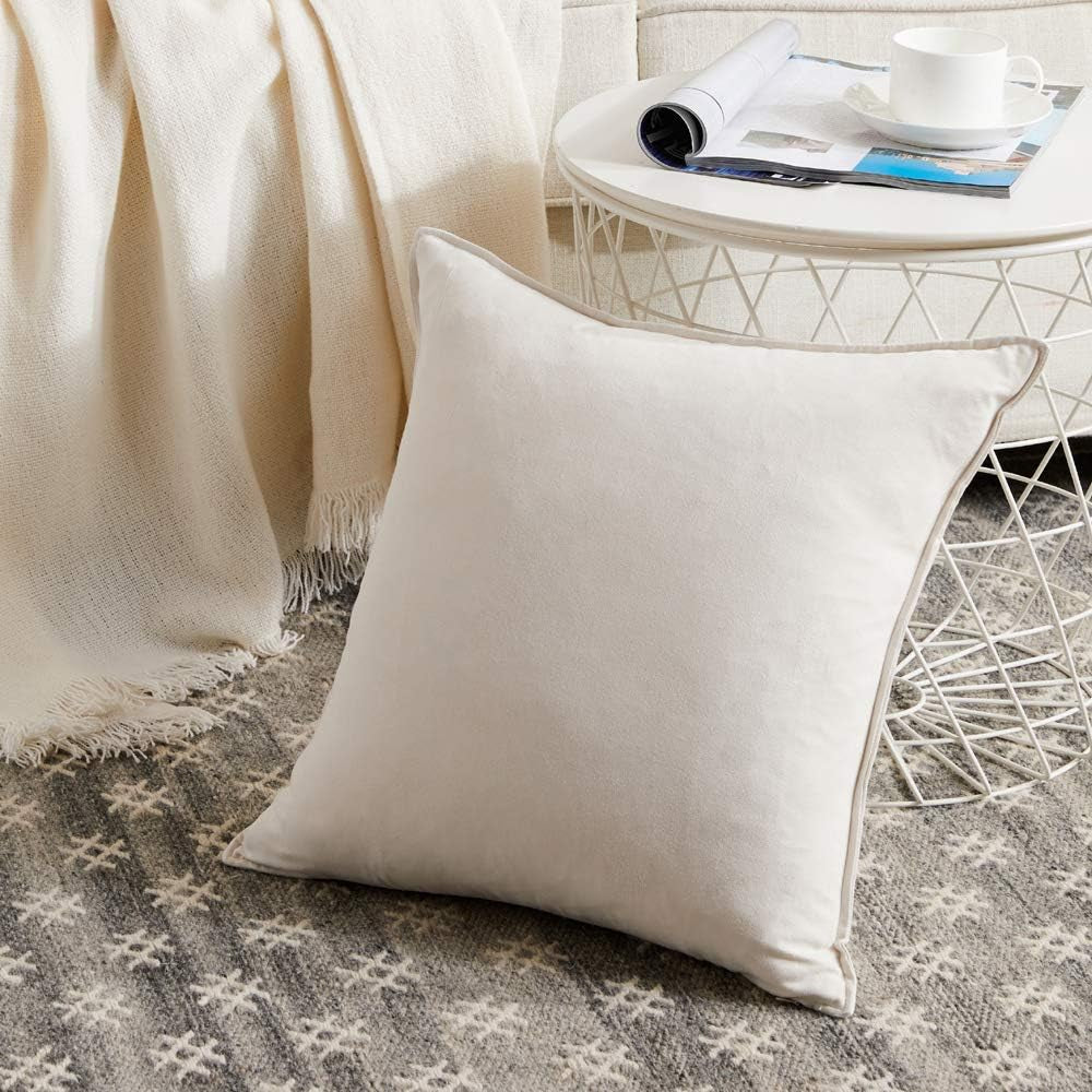 2 Packs Premium Faux Suede Decorative Throw Pillow Covers, Super Soft Square Pillow Case,Solid Cushion Cover for Couch/Sofa/Bedroom (16"X 16",Set of 2, Ivory)